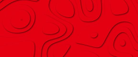 Abstract dark red seamless vector background with waves. Luxury red abstract papercut background with 3d geometry circles. paper cut background. Abstract origami wave design.