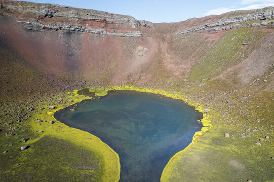 Aerial view of a sulphurous lake in Iceland.