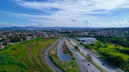 Aerial view of the City Administration state government of Minas Gerais, Project Brazilian architect Oscar Niemeyer. Administration city view on a beautiful day.
