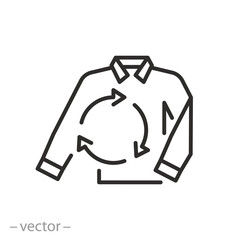 upcycling clothes icon, recycle arrows rotation, circular reuse textile, thin line symbol - editable stroke vector illustration