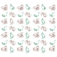 Coffee beans leaf pattern green brown chalk pastel illustration vector.