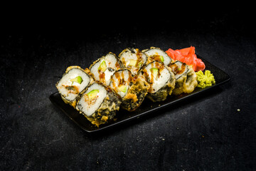 Friend sushi on plate