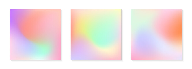 Vector set of mesh gradient backgrounds in bright colors.California sunset mood.Abstract fluid illustrations in y2k aesthetic.Modern templates for banners,branding design,social media,covers.