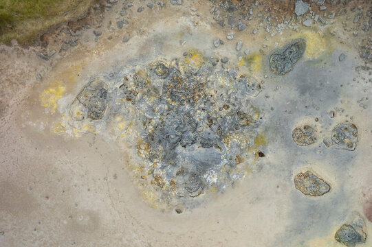 Aerial view of Gunnuhver Hot Springs (Geo Thermal Hot Spring), Grindav&iacute;k, Iceland.