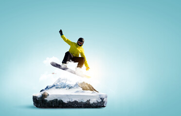 Fototapeta Snowboarder and Alps landscape . Mixed media obraz