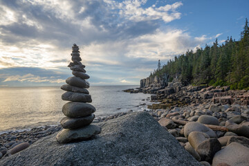 Cairn at Boulder Beach in Acadia National Park 