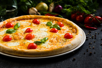 Beautiful pizza with basil