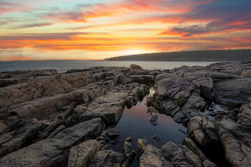 Tide pool sunset in Acadia National Park, Maine 