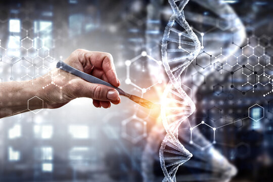 Surgeon hand with scalpel . Mixed media - Powered by Adobe