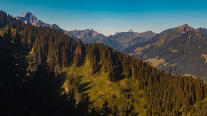 Beautiful alpine summer view at the famous Kanzelwand summit, Riezlern, Kleinwalsertal valley, Vorarlberg, Austria