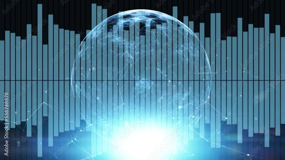 Poster digital business graph bars with sphere ccyberspace seamless looping animation background.