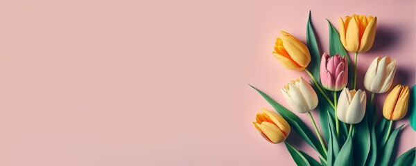 Valentine's day/ Mother's Day/ Women's Day card with tulips and copy space, Generative AI