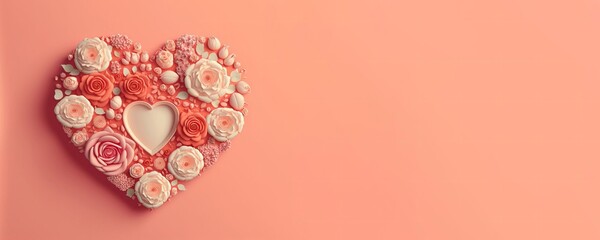Valentine's day/ Mother's Day/ Women's Day card with a flower shaped heart and copy space, Generative AI