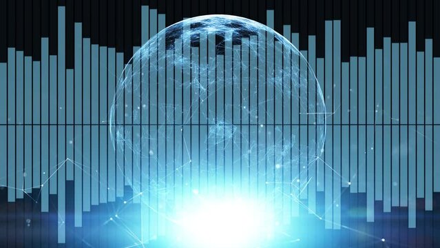 Digital business graph bars with sphere ccyberspace seamless looping animation background.