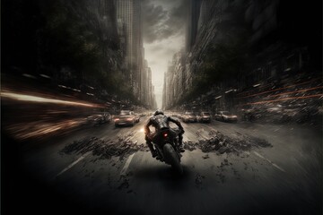 A thrilling high speed motorcycle chase. Made with Generative AI. 