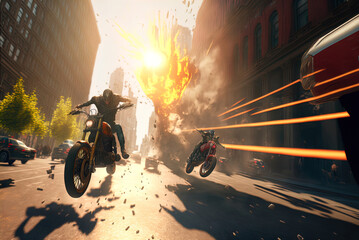 A thrilling high speed motorcycle chase. Made with Generative AI. 