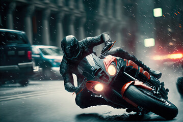 A thrilling high speed motorcycle chase. Made with Generative AI. 