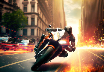 A thrilling high speed motorcycle chase. Made with Generative AI. 