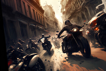 A thrilling high speed motorcycle chase. Made with Generative AI. 