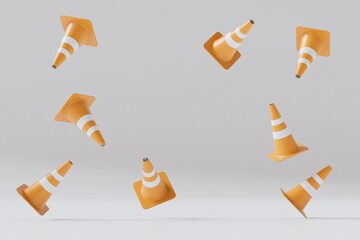 the concept of restrictions on the road. road cone on a white background. 3D render