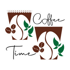 Coffee time beans leaf illustration template.