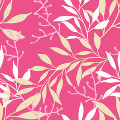 Fototapeta na wymiar Modern summer tropical leaves seamless pattern design. Vector hand-drawn leaves seamless pattern. Abstract trendy floral background. Pattern for wrapping paper or fabric.