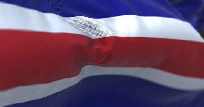 Close-up view of the Costa Rica national civil flag waving in the wind