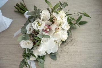 delicate wedding bouquet in bright colors