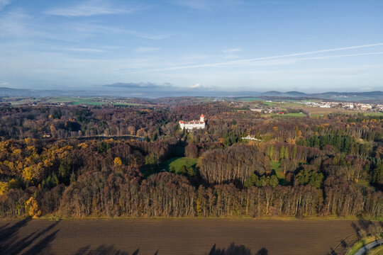 Aerial view of Zamek Konopiste castle in Benesov, Bohemia, Czech Republic.
