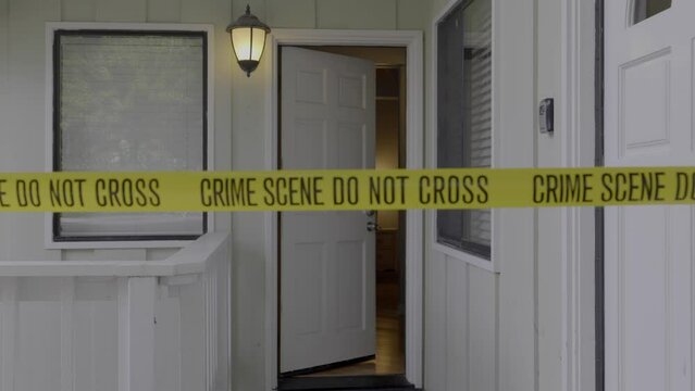 CONDO FRONT DOOR CRIME SCENE.  4K LOCK OFF.  NO PEOPLE.