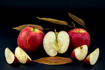 close-up apple on black background