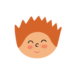 Boy with red hair, face. Vector Illustration for printing, backgrounds, covers and packaging. Image can be used for greeting cards, posters, stickers and textile. Isolated on white background.