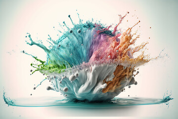 Fototapeta na wymiar liquid pastel color explosion on white background, created with generative ai technology
