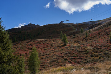 Sexten, Italy - September 19, 2022 - nature around Helmjet, upper station in late summer