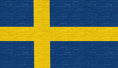 Swedish flag painted on the brick wall. National colors of Sweden, symbol, culture and country. 3D illustration
