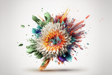 Fototapeta na wymiar colorful flower explosion on white background, created with generative ai technology