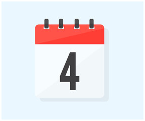 The fourth day of the month with date 4, day fourth logo design. Calendar icon flat day 4. Reminder symbol. Event schedule date. Schedule planning. Meeting appointment time vector design and illustrat