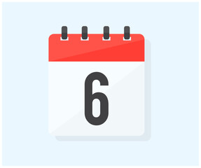 The the sixth day of the month with date 6 logo design. Calendar icon flat day 6. Reminder symbol. Event schedule date. Schedule planning. Meeting appointment time vector design and illustration.
