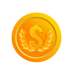 Gold dollar coin sign icon