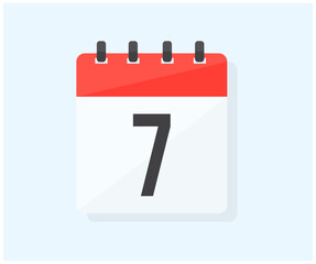 The seventh day of the month with date 7, day seven logo design. Calendar icon flat day 7. Reminder symbol. Event schedule date. Schedule planning. Meeting appointment time vector design and illustrat