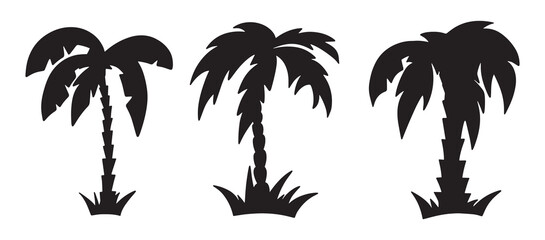 Vector graphics set of different shapes silhouette palm trees black