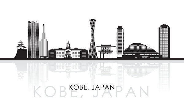 Silhouette Skyline panorama of city of Kobe, Japan - vector illustration