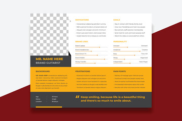 User Persona Document Template Vector Illustration. Examples of User Personas template. Persona Document. Persona Template for UI UX designer. User Persona vector horizontal template with blue color.