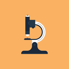 Vector illustration of microscope icon, device for magnification, science, study of small organisms.