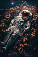 Space Astronaut Flower Bed, Generative AI 