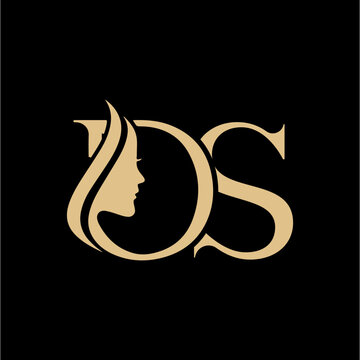 DS Letter Logo Design with Female Face. Elegant beauty logo concept,
Letter DS  for brand and cosmetics product golden feminine style silhouette.