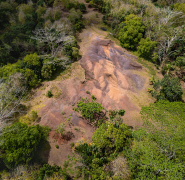 Aerial view of Chamarel Seven Coloured Earth Geopark in Black River, Mauritius.