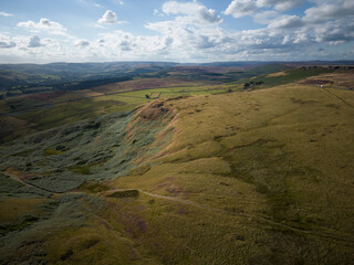 Beautiful wide landscape of the Peak District National Park - aerial view - travel photography