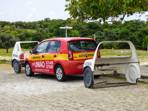 Salvador, Brazil - Circa September 2019: Driving school / Training for a parallel parking exam concept