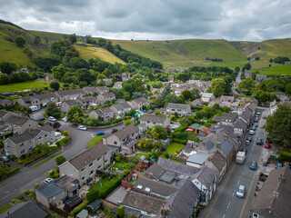 Aerial view over the city of Castleton in the Peak District - travel photography